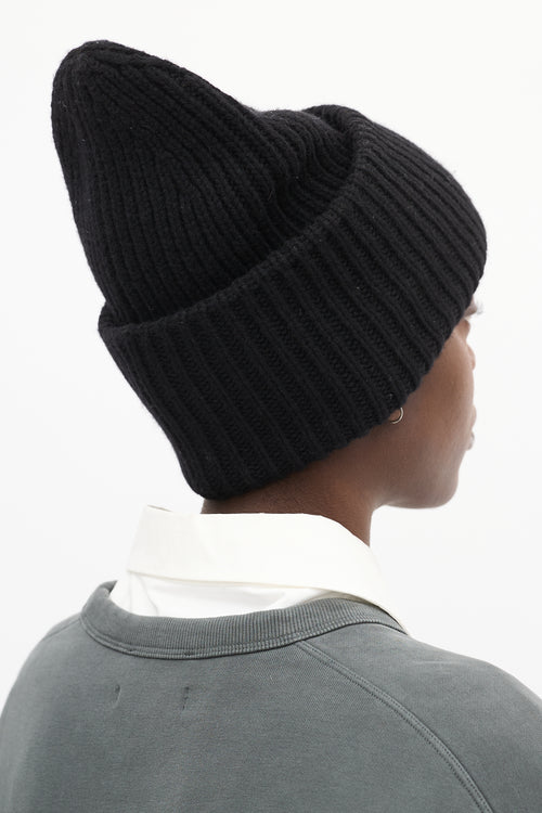 Acne Studios Black Ribbed Face Logo Beanie