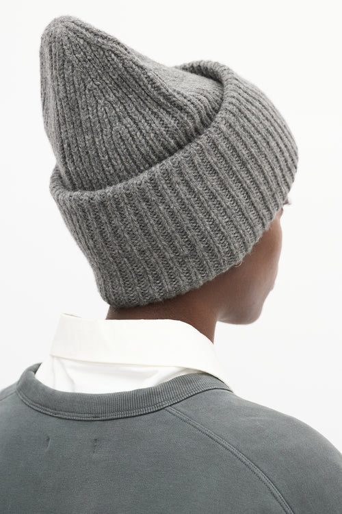 Acne Studios Grey Ribbed Face Logo Beanie