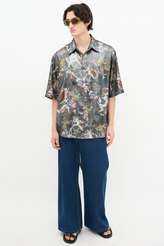 Acne Studios X Per B. Sundberg Metallic Grey Print Shirt