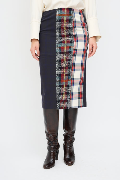 Acne Studios Navy 
Multi Check Panelled Midi Skirt