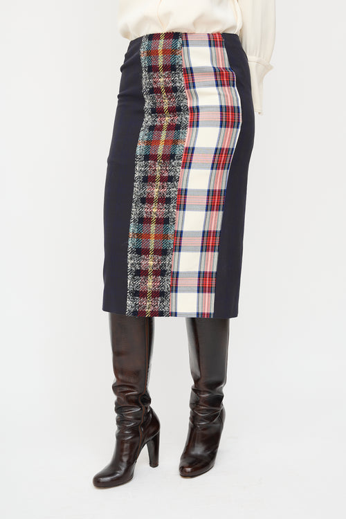 Acne Studios Navy 
Multi Check Panelled Midi Skirt