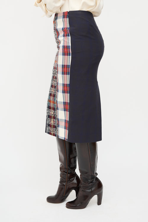 Acne Studios Navy 
Multi Check Panelled Midi Skirt