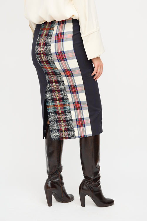 Acne Studios Navy 
Multi Check Panelled Midi Skirt