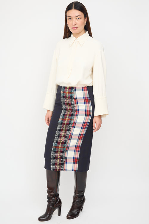 Acne Studios Navy 
Multi Check Panelled Midi Skirt