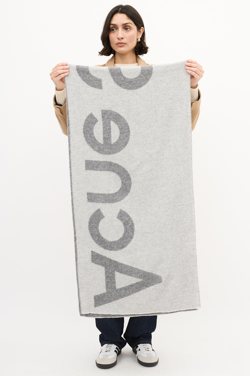 Acne Studios Grey Two Tone Wool Logo Scarf