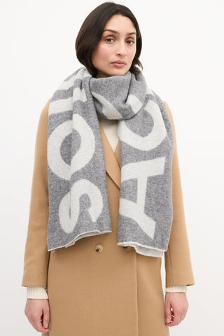 Acne Studios Grey Two Tone Wool Logo Scarf