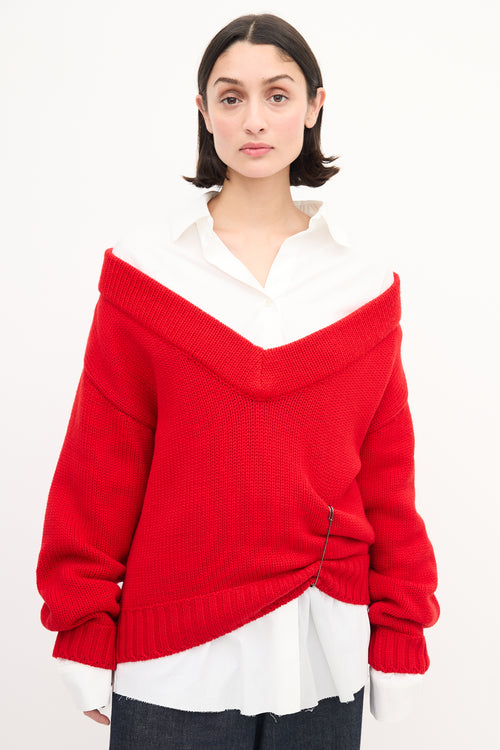 Act N°1 White shirt 
Red Wool Knit Sweater