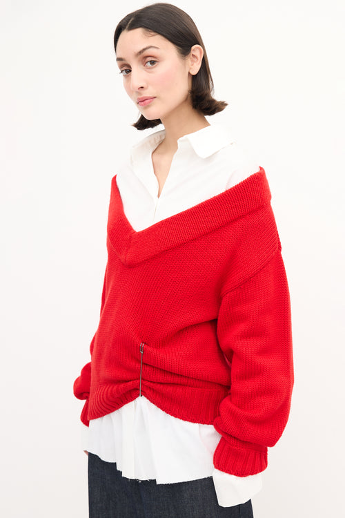 Act N°1 White shirt 
Red Wool Knit Sweater