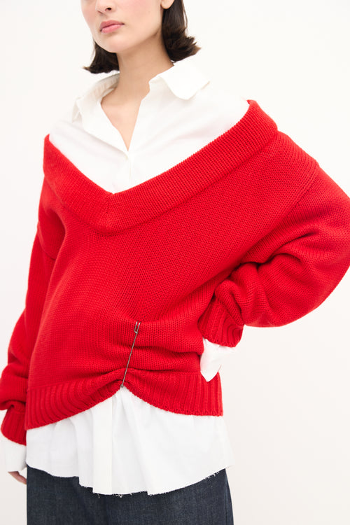 Act N°1 White shirt 
Red Wool Knit Sweater