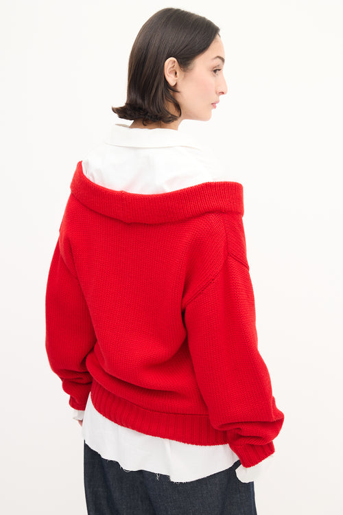 Act N°1 White shirt 
Red Wool Knit Sweater