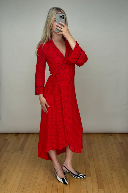 Red 
Black Polka Dot Wrap Dress