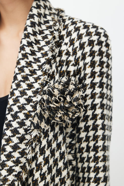 Chanel Spring 2006 Black 
White Silk Houndstooth Coat