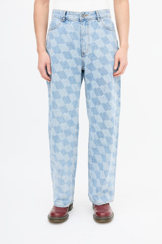 ADER Error Light Wash Checkerboard Printed Jeans