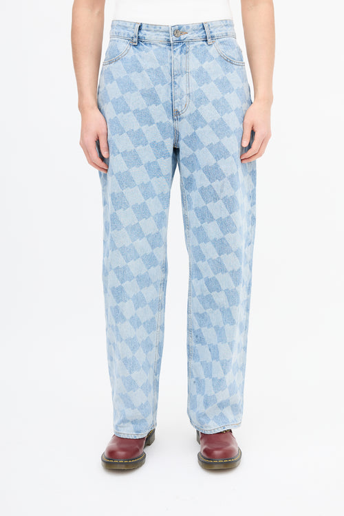 ADER Error Light Wash Checkerboard Printed Jeans