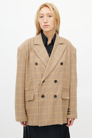 ADER Error Brown 
Multi Check Double Breasted Blazer