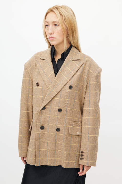 ADER Error Brown 
Multi Check Double Breasted Blazer