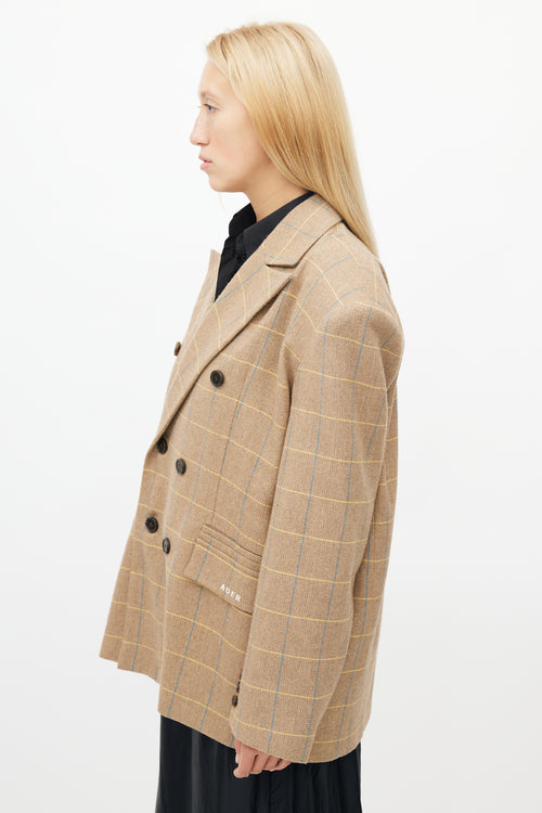 ADER Error Brown 
Multi Check Double Breasted Blazer