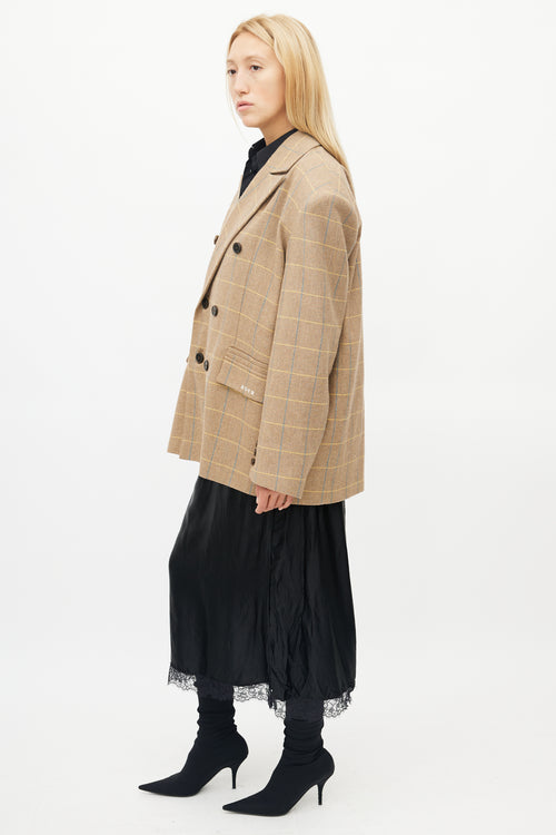 ADER Error Brown 
Multi Check Double Breasted Blazer