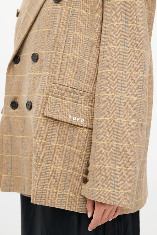 ADER Error Brown 
Multi Check Double Breasted Blazer