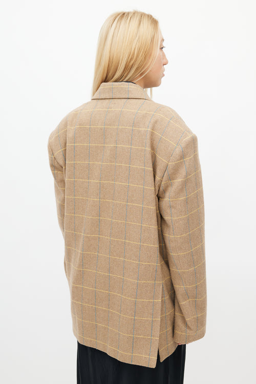 ADER Error Brown 
Multi Check Double Breasted Blazer