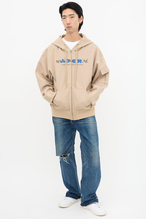 ADER Error X Maison Kitsune Beige Logo Hoodie