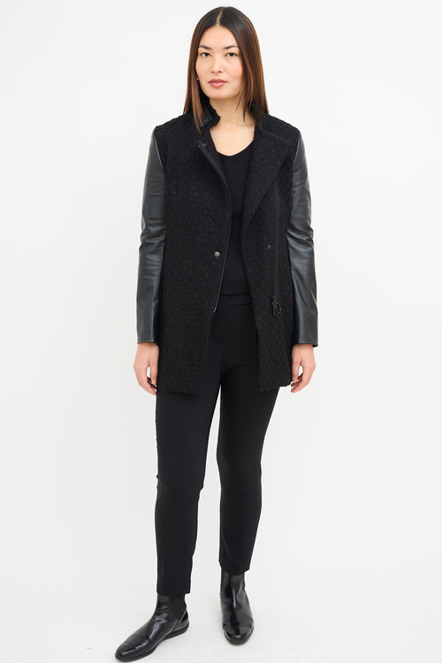 Akris Wool Tweed 
Black Leather Jacket