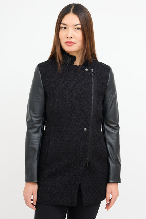 Akris Wool Tweed 
Black Leather Jacket