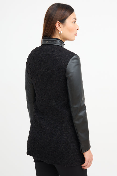 Akris Wool Tweed 
Black Leather Jacket