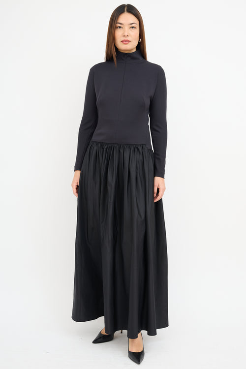 Akris Black Wool Mock Neck Maxi Dress