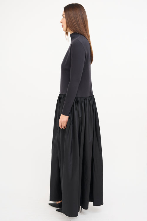 Akris Black Wool Mock Neck Maxi Dress