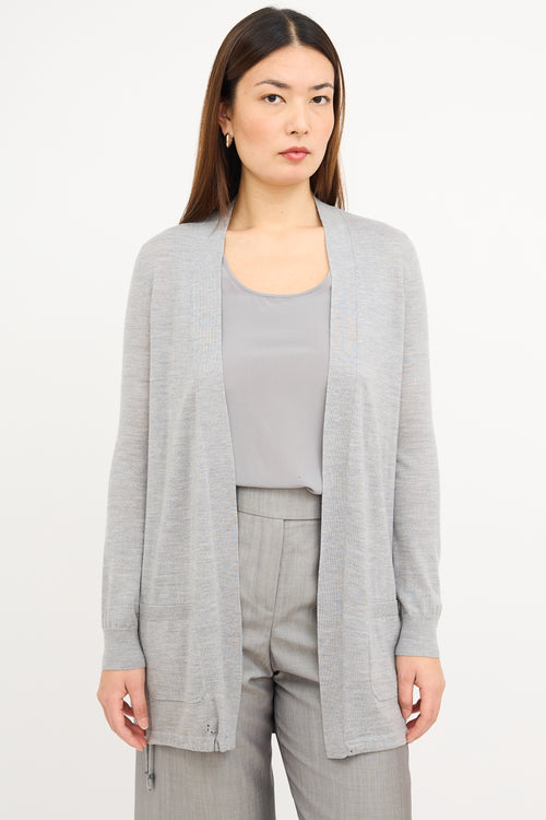 Akris Grey Wool Drawcord Cardigan