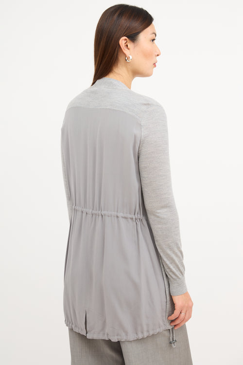 Akris Grey Wool Drawcord Cardigan