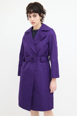 Akris Purple Satin Mid Length Trench Coat