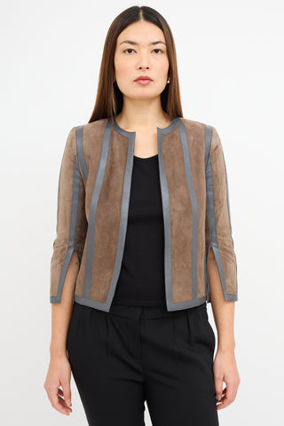 Akris Brown Suede 
Grey Leather Jacket