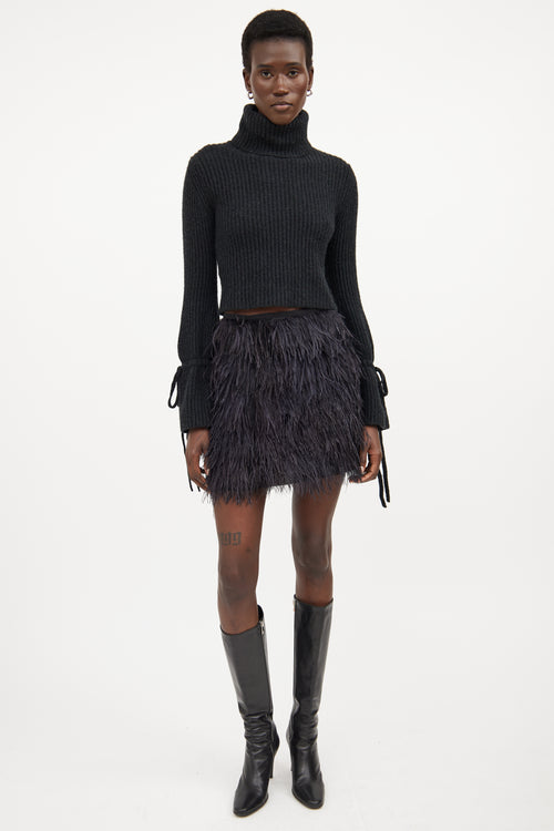 A.L.C. Black Wool Knit Cropped Drawstring Sweater