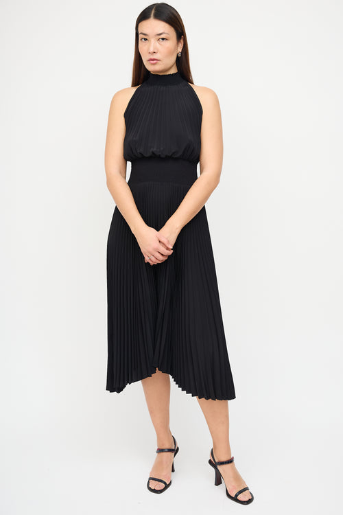 A.L.C. Black Pleated 
Smocked Midi Dress