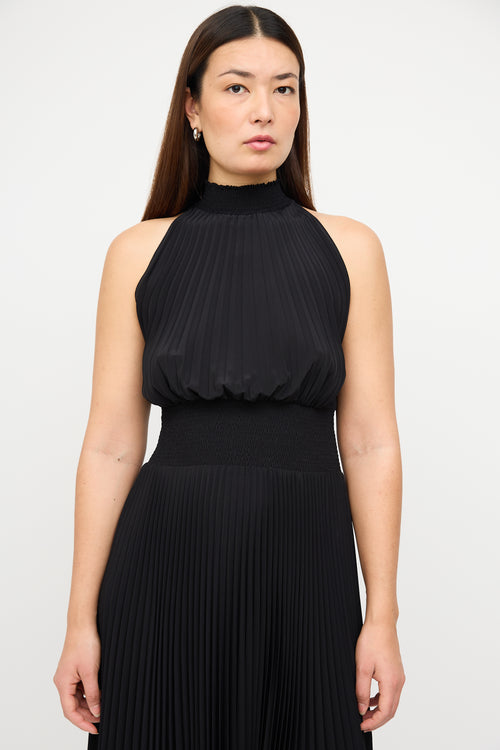 A.L.C. Black Pleated 
Smocked Midi Dress