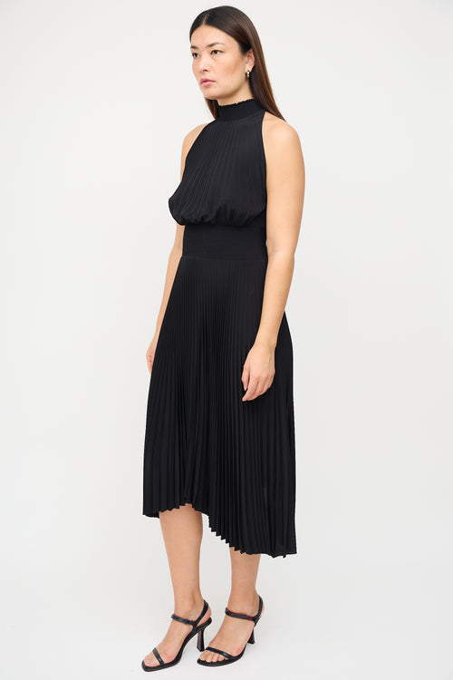 A.L.C. Black Pleated 
Smocked Midi Dress