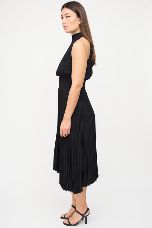 A.L.C. Black Pleated 
Smocked Midi Dress