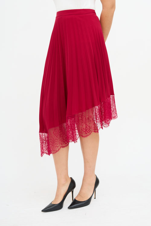 A.L.C. Red Pleated Lace Trim Skirt