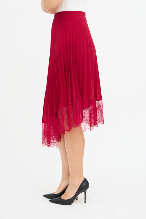 A.L.C. Red Pleated Lace Trim Skirt