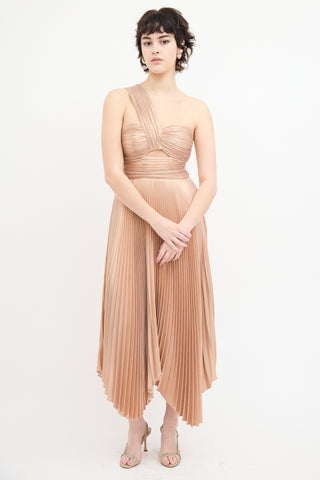 A.L.C. Rose Gold Metallic Pleated Asymmetrical Dress