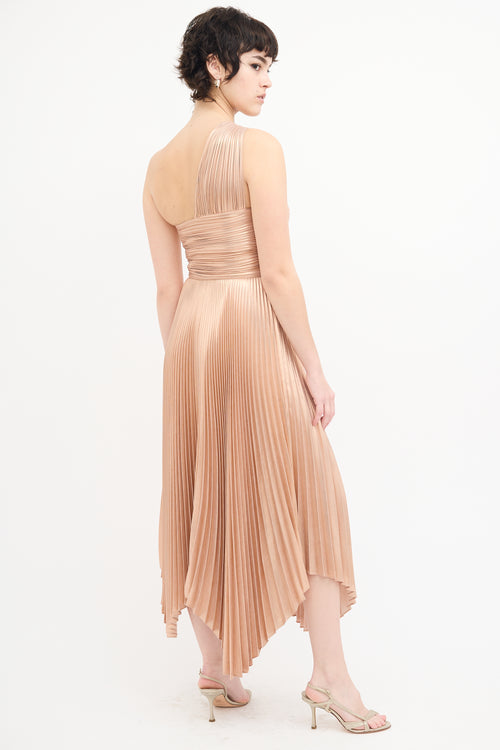 A.L.C. Rose Gold Metallic Pleated Asymmetrical Dress