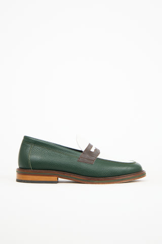 Aimé Leon Dore Dark Green 
White Leather Penny Loafer