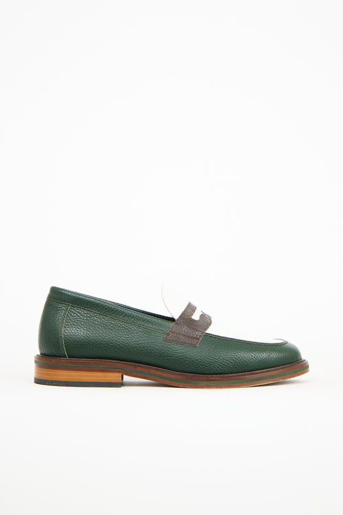 Aimé Leon Dore Dark Green 
White Leather Penny Loafer