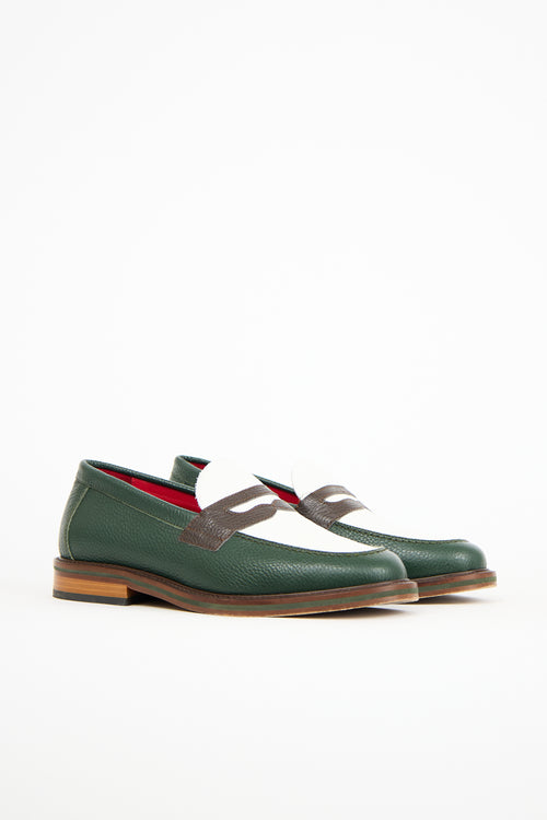 Aimé Leon Dore Dark Green 
White Leather Penny Loafer