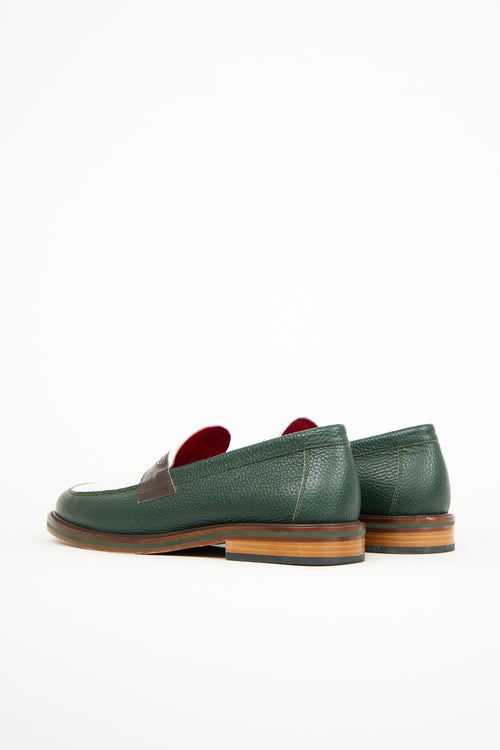 Aimé Leon Dore Dark Green 
White Leather Penny Loafer