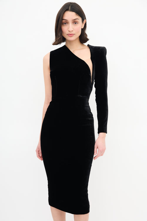 Alex Perry Black Velvet Asymmetric Dress