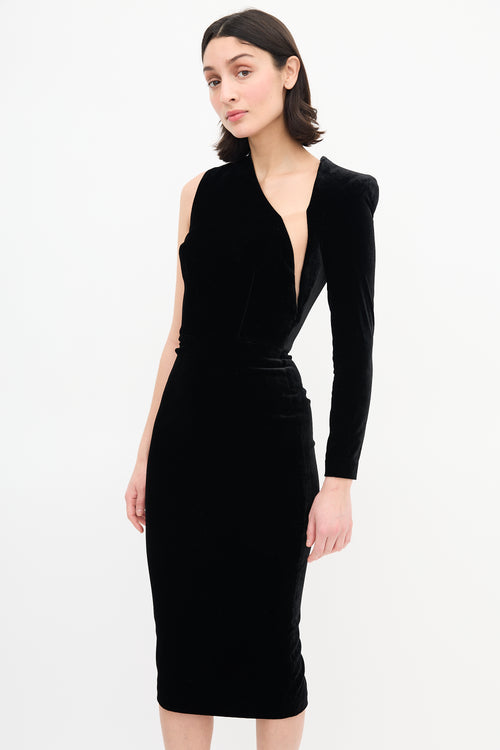 Alex Perry Black Velvet Asymmetric Dress