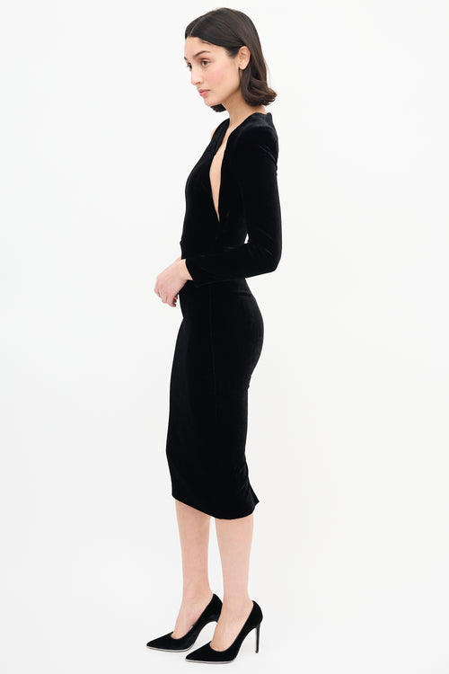 Alex Perry Black Velvet Asymmetric Dress